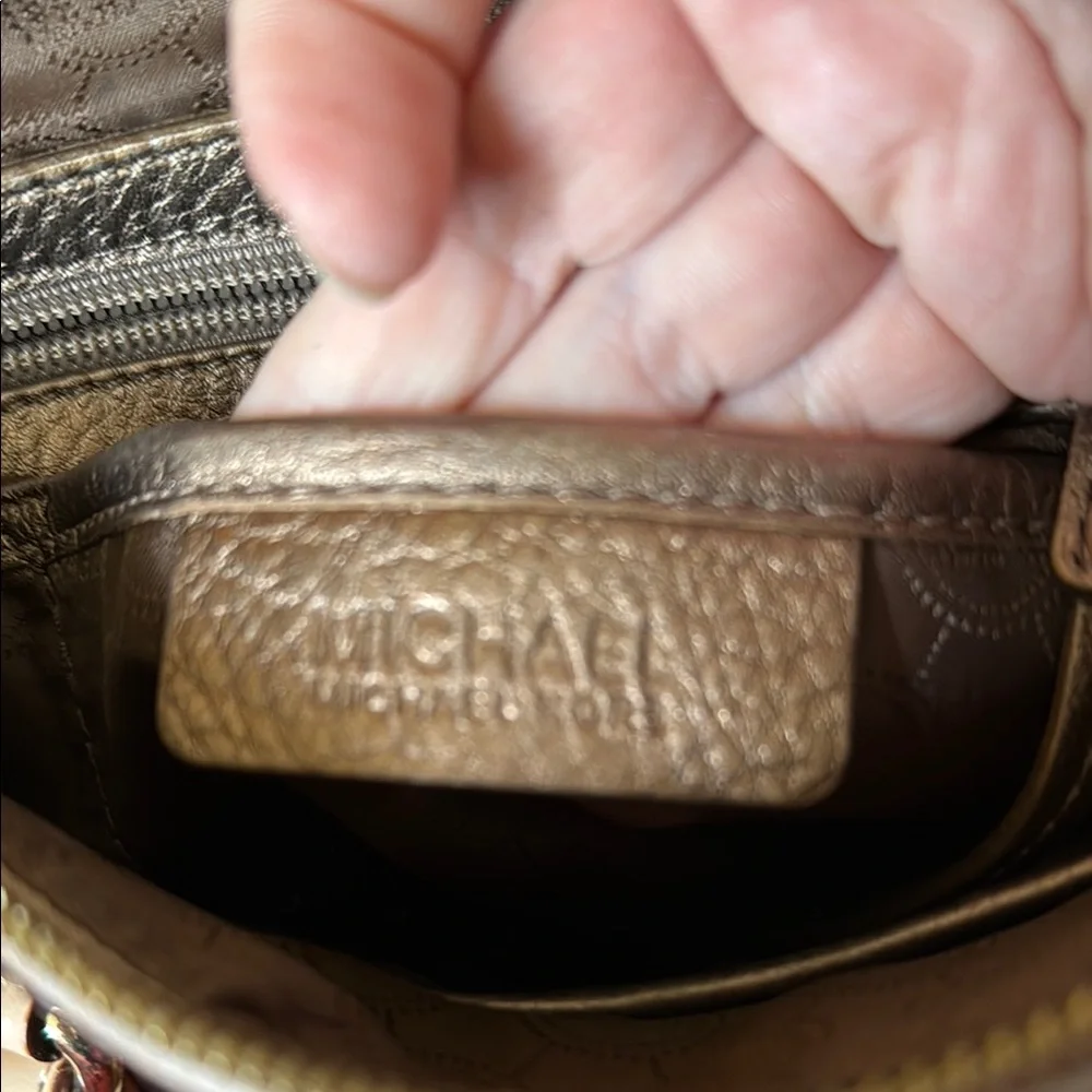 Michael Kors Gold Tan Satchel with Sequined Design - Picture 11 of 12